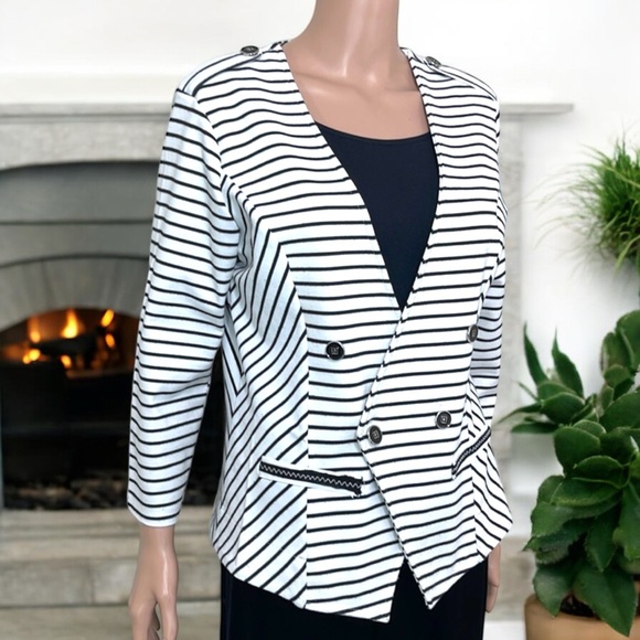 Artex Fashion Black & White Stripe Crossover Nautical Jacket - Picture 2 of 16